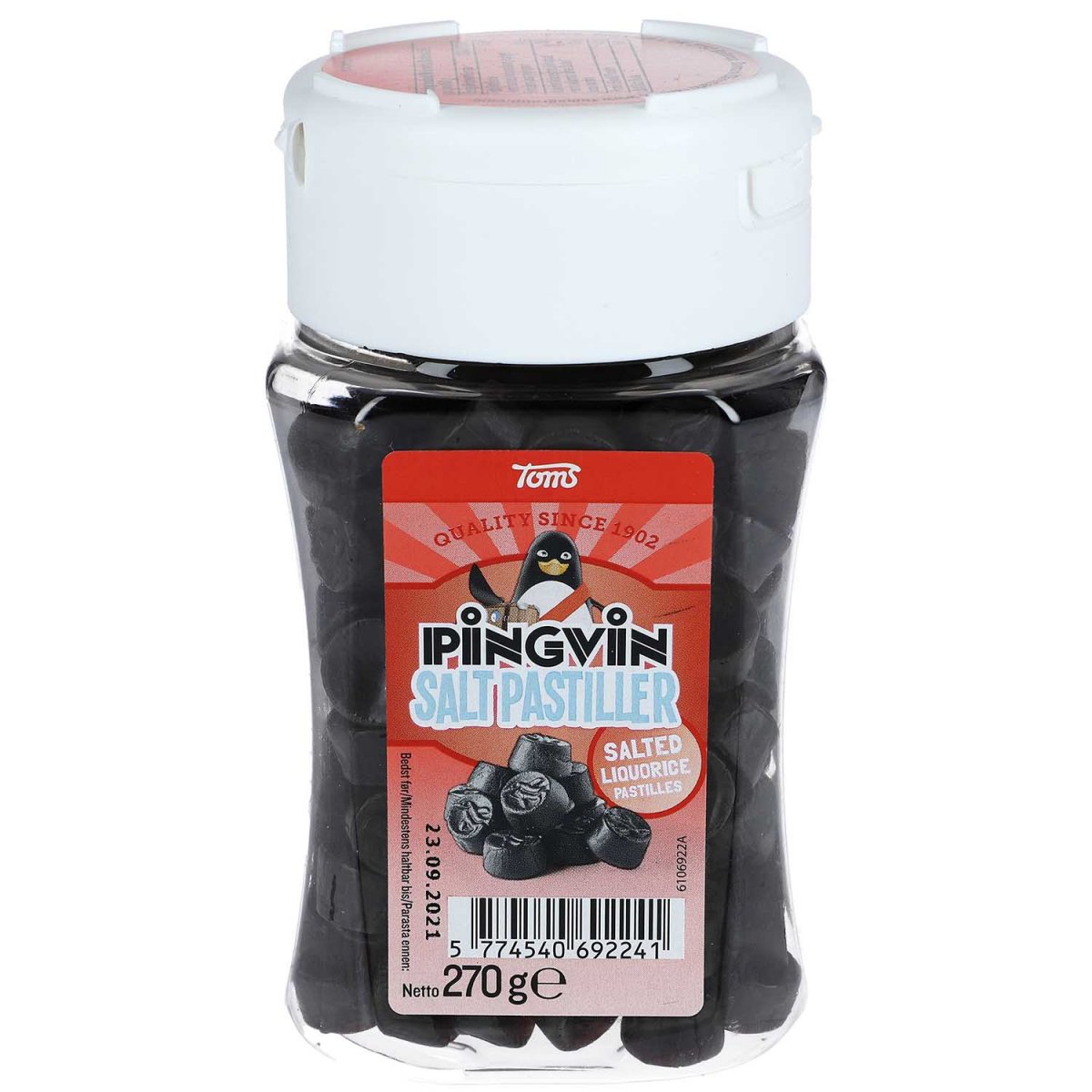 Pingvin Saltpastiller Burk 270gr Toms Lakritshandel se pingvin-saltpastiller-burk-270gr-toms-lakritshandel-se